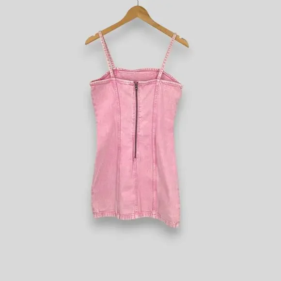 Y2k Vintage Pink Acid Wash Denim Mini Dress Size Small - Picture 2 of 6